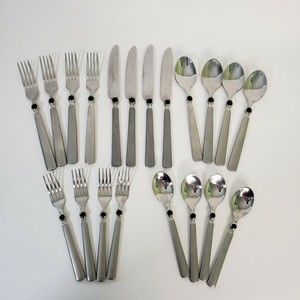 20 Pc Cambridge Silver CBS154 Stainless Flatware Satin Black Circle Inlay 18/10